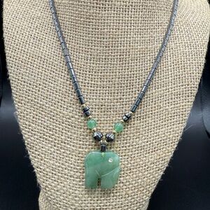 Jade Elephant and Hematite Necklace